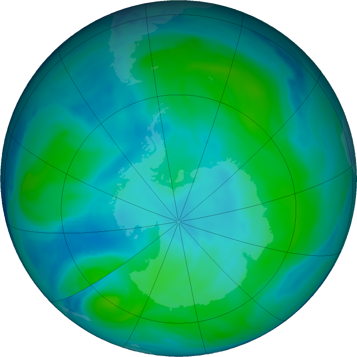 Antarctic ozone map for 01 February 2019